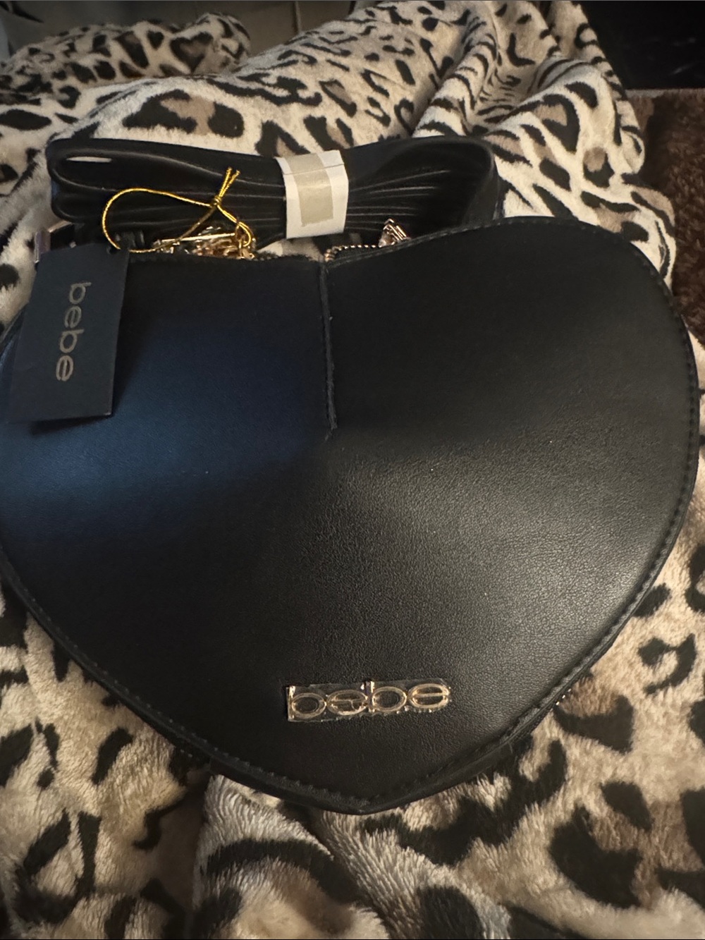 bebe Black Heart-Shaped Crossbody with Gold Accent